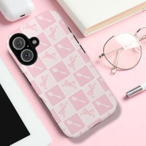 Spoonie iPhone Tough Case | Coquette Bows & Spoons | Chronic Illness Spoon Theory iPhone Case | Gift for Spoonie 8 11 12 13 14 15 16 Pro Max