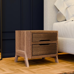Nighstand In Solid Oak Wood, Bedside Table with Drawer, Mid-Century Modern Nightstand, Oak bedside table,  night stand, Nachttisch aus Eiche