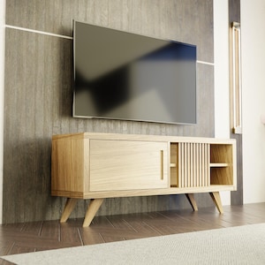 Oak Wood TV Unit & Console, Record Player, Rectangular Cabinet with Drawers, TV Stand, Minimal Console, Media Console and TV Storage Models
