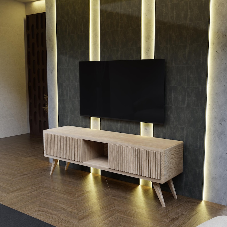 Oak Wood TV Unit & Console, Record Player, Rectangular Cabinet With ...