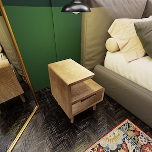 Nighstand In Solid Oak Wood, Bedside Table with Drawer, Mid-Century Modern Nightstand, Oak bedside table, night stand, Nachttisch aus Eiche