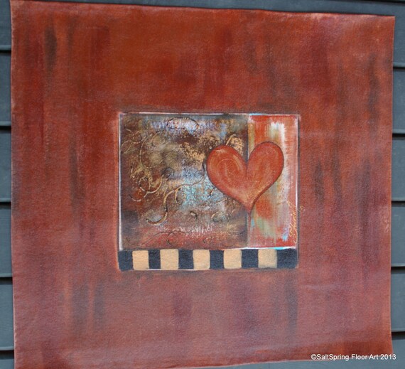 Items similar to Hand Painted Canvas Floor Cloth Mat Small Square