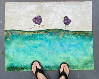 Exotic Birds - Floorcloth- Wall Art- Rug