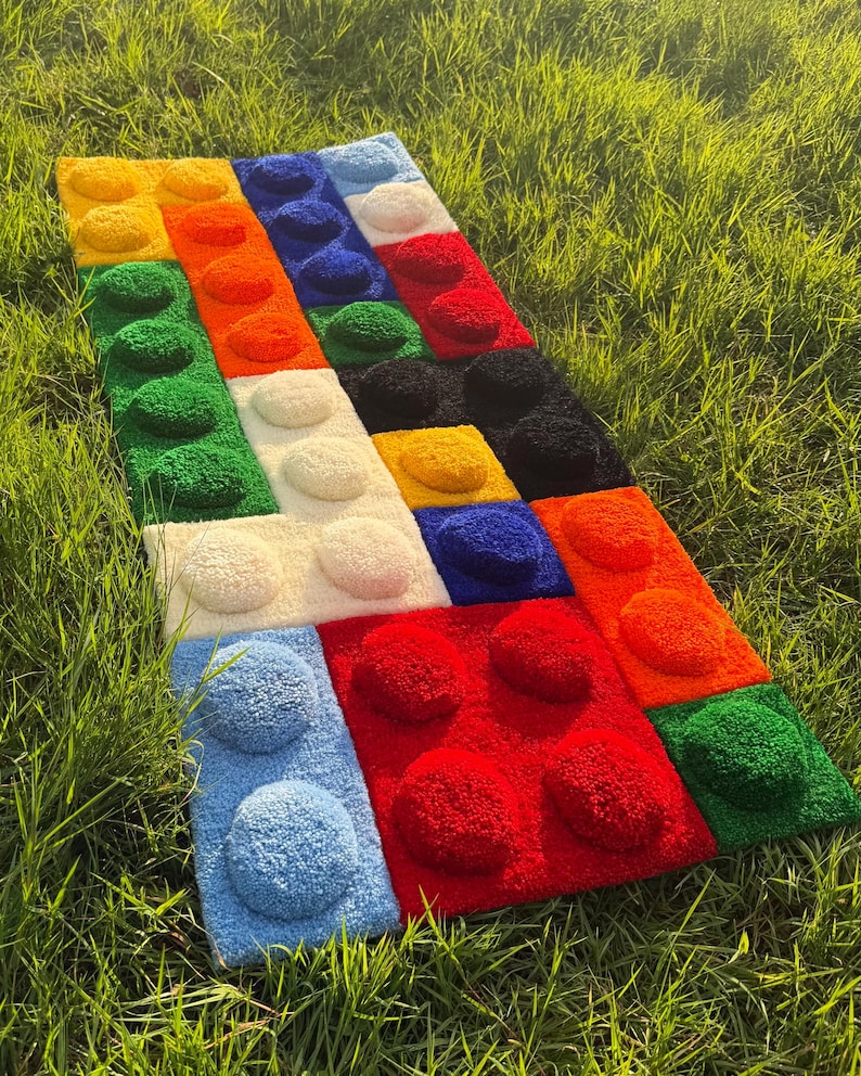 Red Lego Rug 3D Lego Hand-tufted Rug: Colorful Handmade Lego Rug. Kid’s Room Funny ...