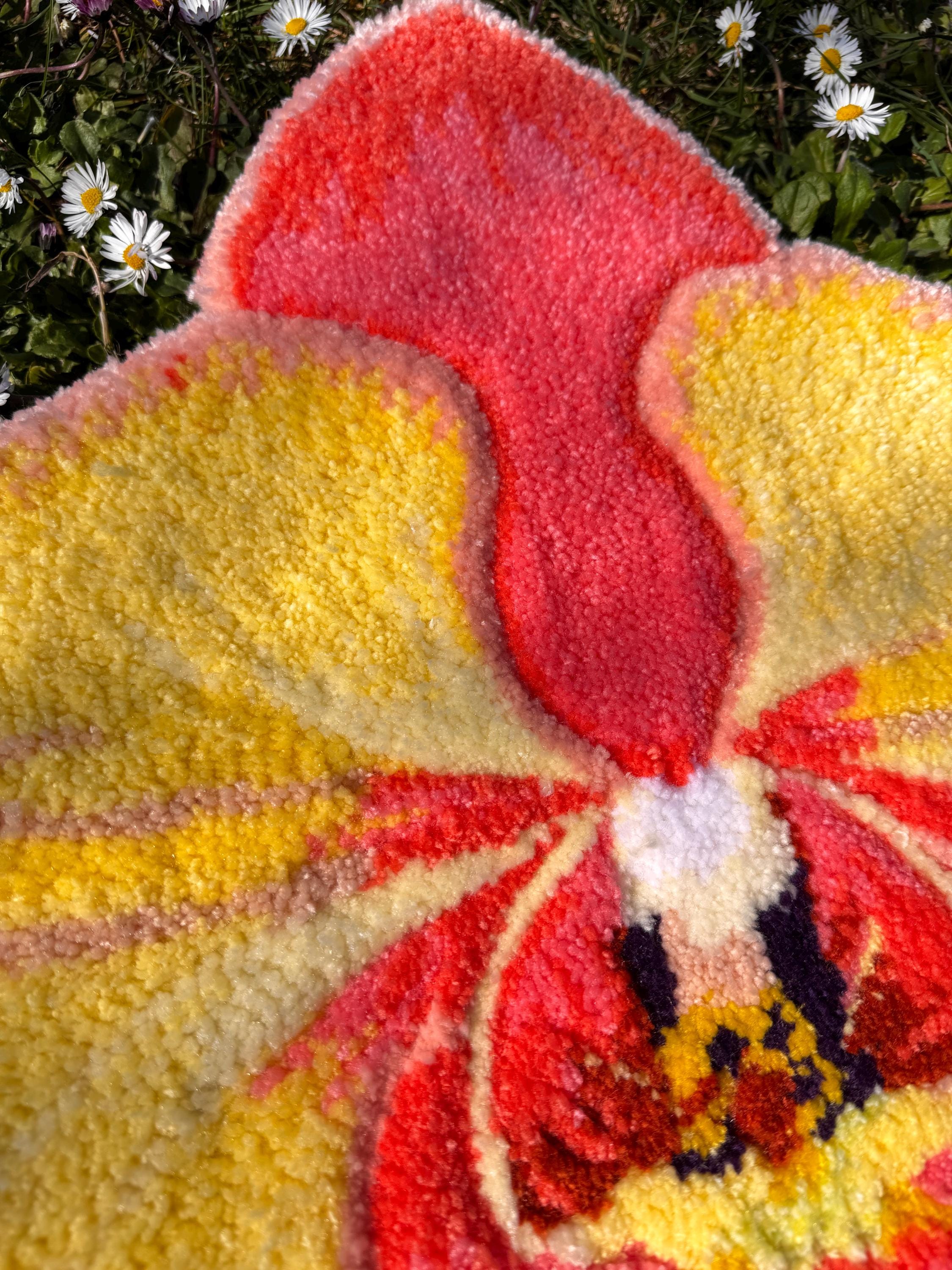 Handmade Tufted Orchid Flower Rug: Floral Wall Decor (20x20 Inches