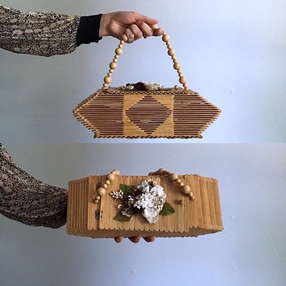 Popsicle Stick Purse Handbag . Wooden Folk Art