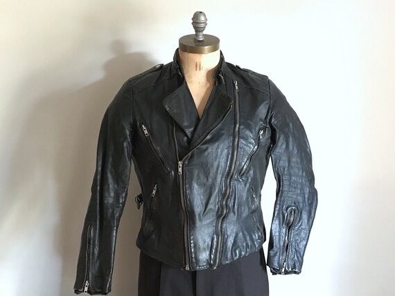 Black Biker Leather Jacket Mens Greaser Motorcycle