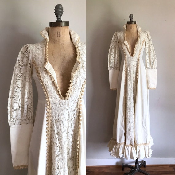1970s Gunne Sax White Boho Wedding Dress