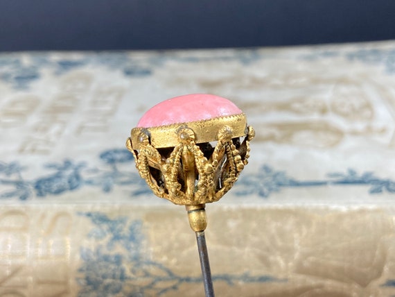 Antique Edwardian Hat Pin Pink Stone Gold Tone