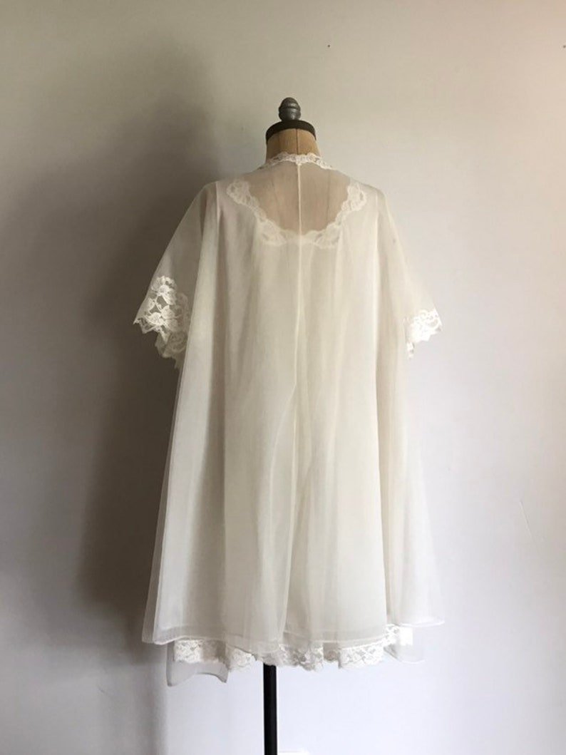 Peignoir Slip and Robe Night Gown Nighty Set . White Nylon . | Etsy