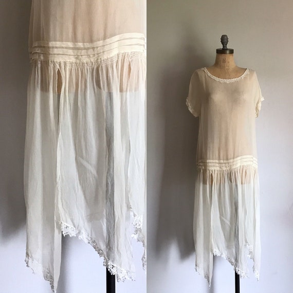 1920s Ivory Silk Wedding Flapper Dress