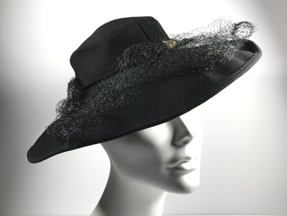 Wide Brim Hat Black 40s Gothic Vamp