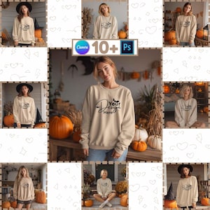 Halloween Gildan 18000 Mockup, Halloween Sweatshirt, Halloween Mockup Bundle, Gildan 18000 Sand, Canva Mockup, Digital Download