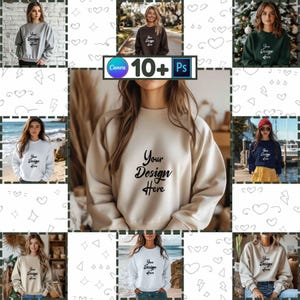 Gildan 18000 Mockups | Womens Sweatshirt | Gildan Mockup | Print on Demand | Canva and PSD Mockups