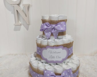 Diaper Cake | Baby Shower Gift | Diaper Cake for Girl |  Lavender Purple Table Decoration |  New Baby Gift