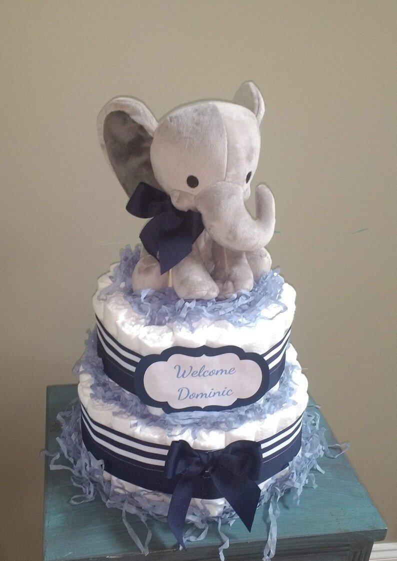 Elephant Diaper Cake Diaper Cake Boy Baby Shower Decoration Etsy