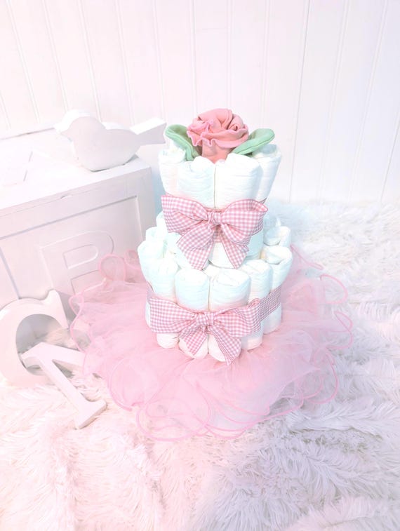 Classic Pink Gingham Baby Diaper Cake