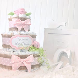Diaper Cake |Baby Gift for Expecting Mom |  Pink Polka Dot Baby Shower Decor