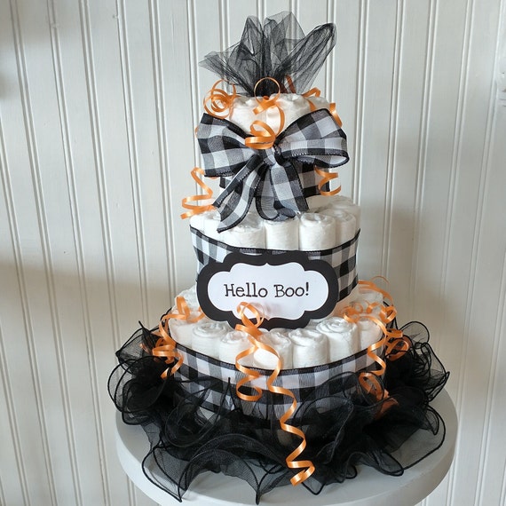Halloween Diaper Cake | Black and Orange Baby Shower Gift | Spooky Baby Shower
