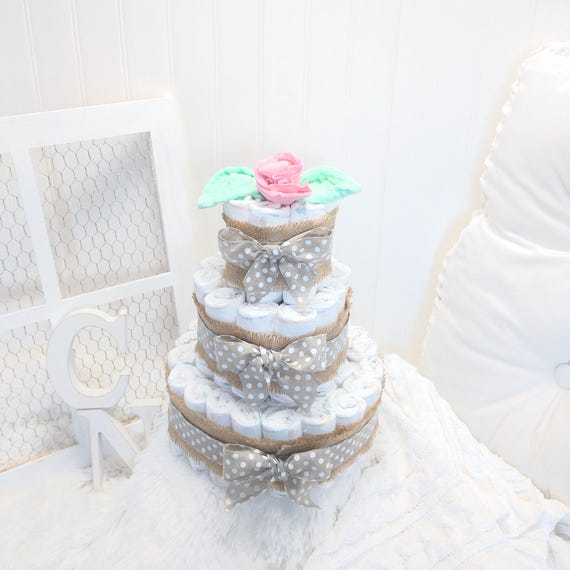 Diaper Cake Centerpiece | Girl Baby Shower Decoration |  Gift for Mom