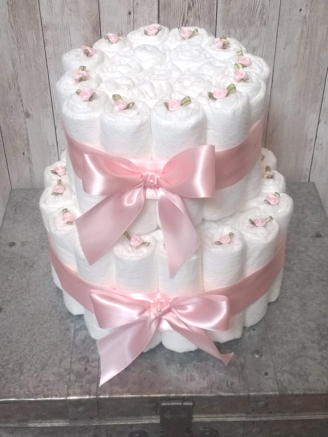 Elegant Pink Rosebud Diaper Cake – Baby Shower Decoration, Girl Gift - Etsy