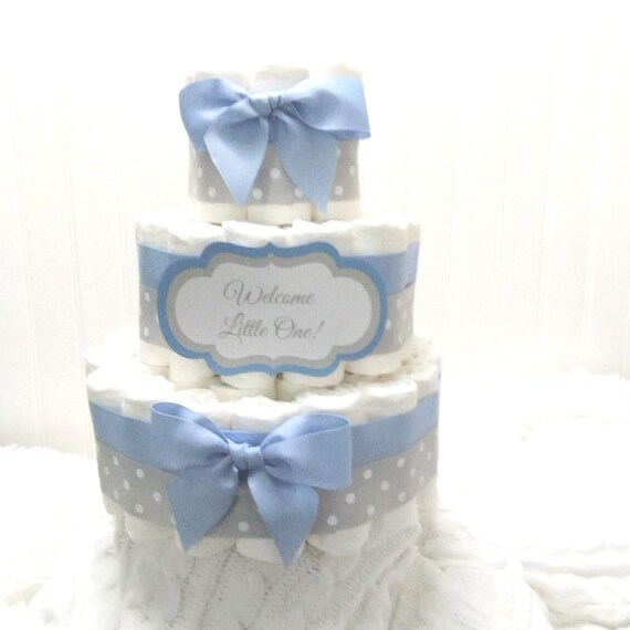 Blue and Gray Diaper Cake for a Baby Boy |