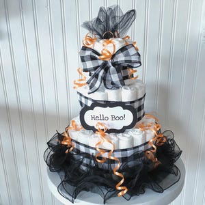 Halloween Diaper Cake | Black and Orange Baby Shower Gift | Spooky Baby Shower