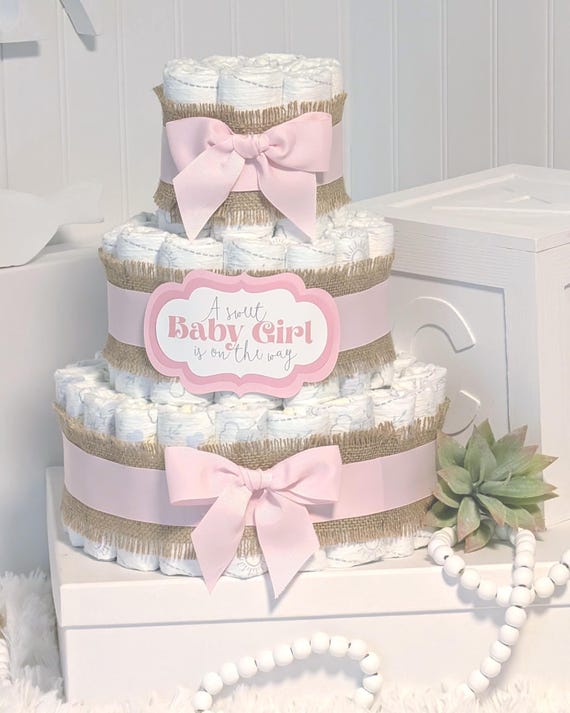 Rustic Pastel Pink and Burlap Diaper Cake