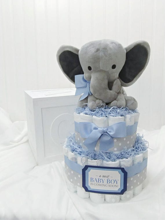 Blue Elephant Diaper Cake for a Baby Boy
