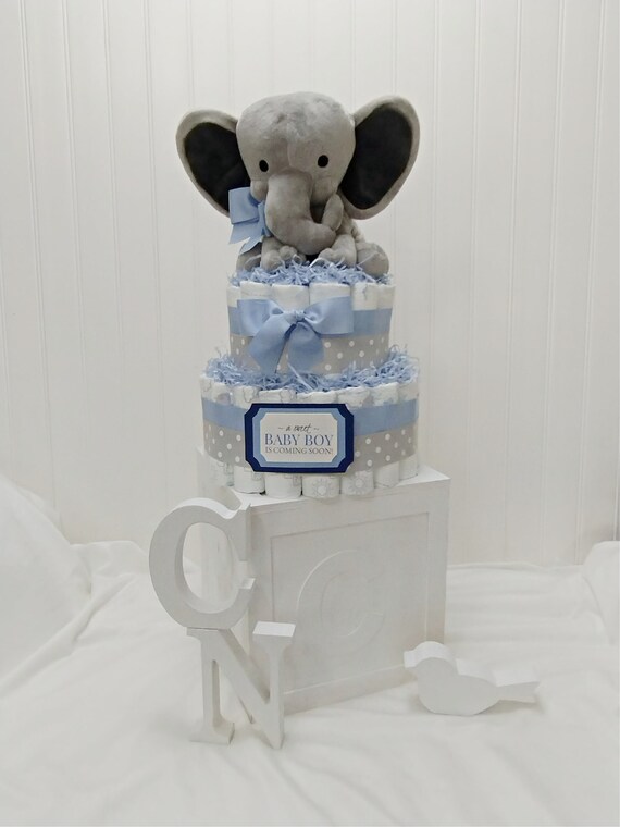 Blue Elephant Diaper Cake for a Baby Boy