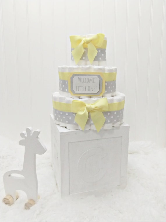Yellow and Gray Polka Dot Diaper Cake Gender Neutral