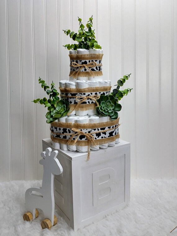 Greenery Diaper Cake  for a Farm Theme or Earthy Baby Shower