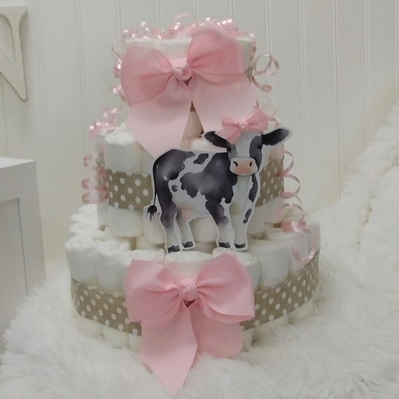 Pretty In Pink Cow Diaper Cake