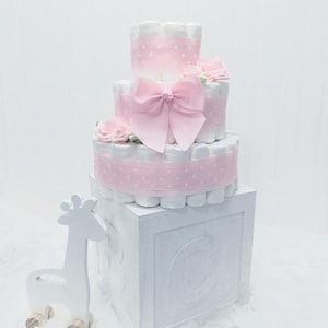 Pink Rose Diaper Cake: Girl Baby Gift - Baby Shower Centerpiece