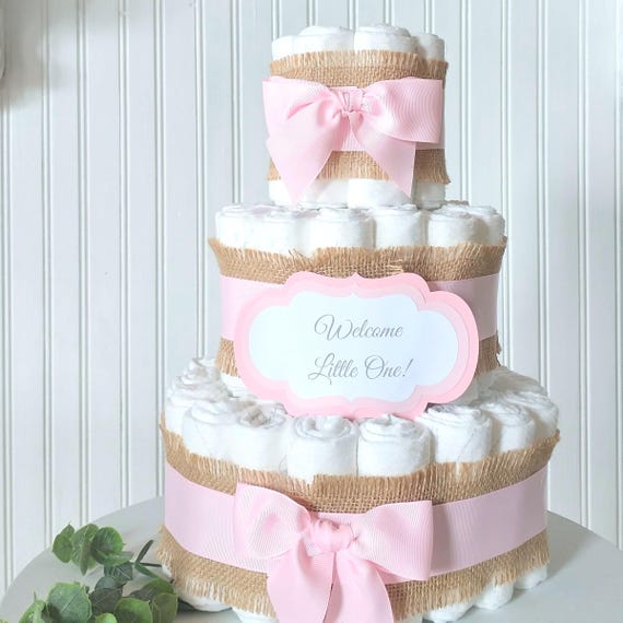 Baby Diaper Cake in Pink and Burlap