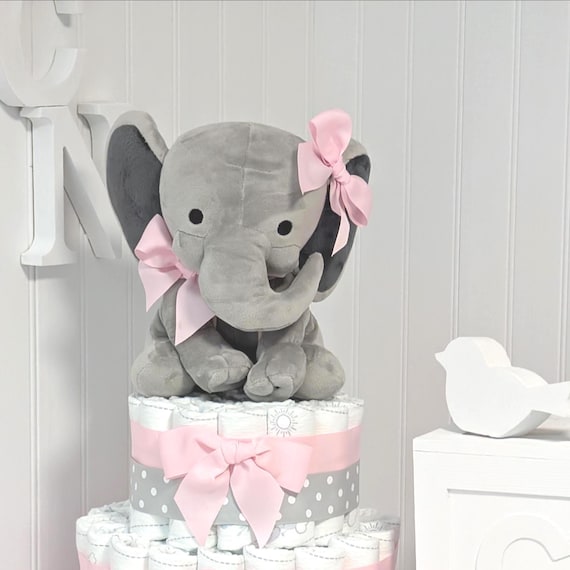 Elephant Diaper Cake: Pink Baby Shower Decor or Centerpiece, New Mom Gift