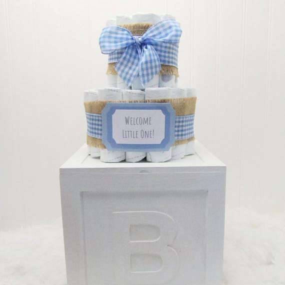 Classic Blue Gingham Diaper Cake