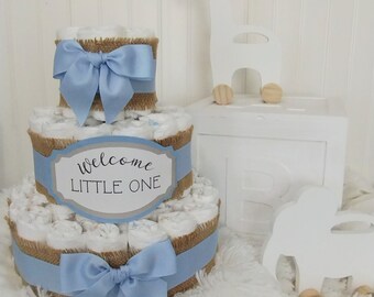 Blue Diaper Cake | Baby Gift | Ready to Ship | Baby Boy Baby Shower Decor