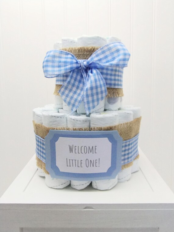 Classic Blue Gingham Diaper Cake