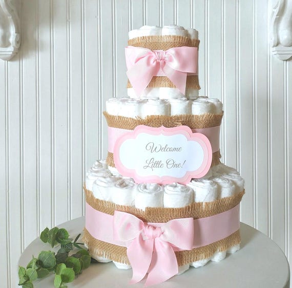 Baby Diaper Cake in Pink and Burlap