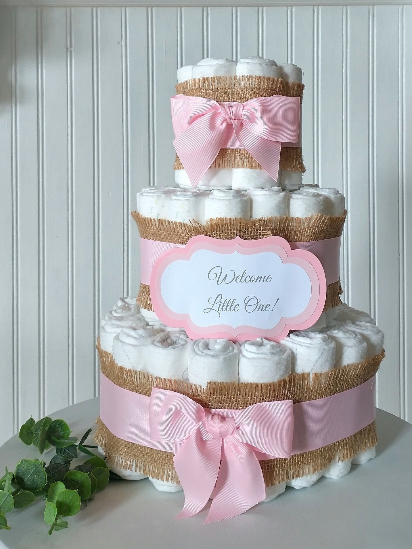 Baby Shower Gift Classic Pink Diaper Cake for a Girl Baby Shower Decor or Centerpiece