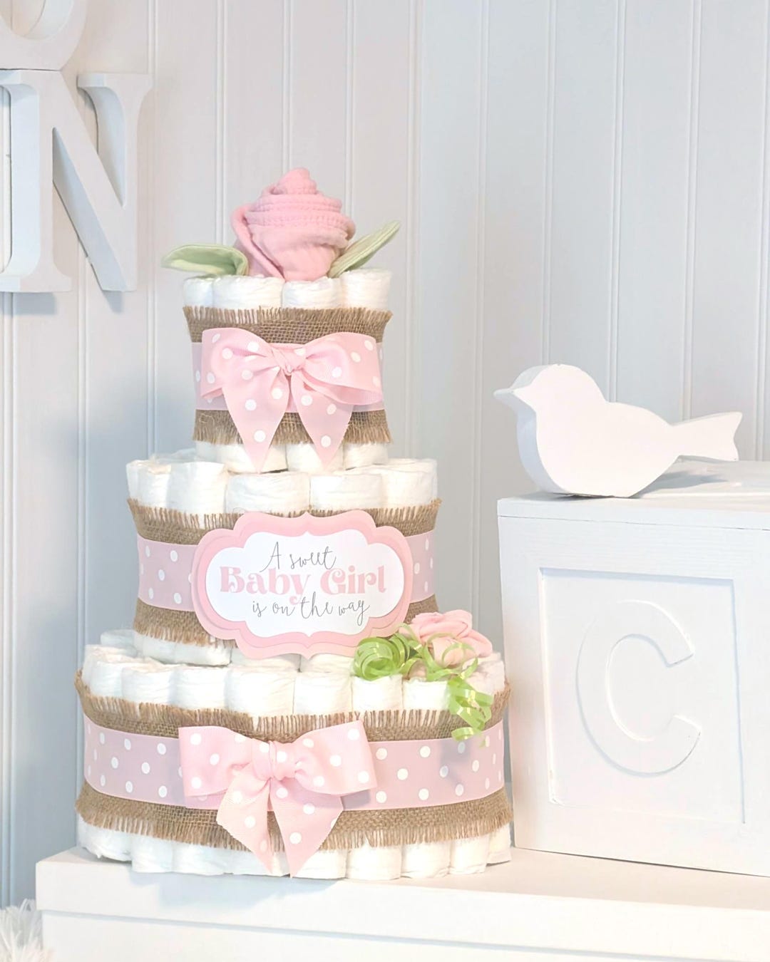 Baby in Bloom Diaper Cake | Pink Rose Centerpiece | Baby Shower Gift - Etsy