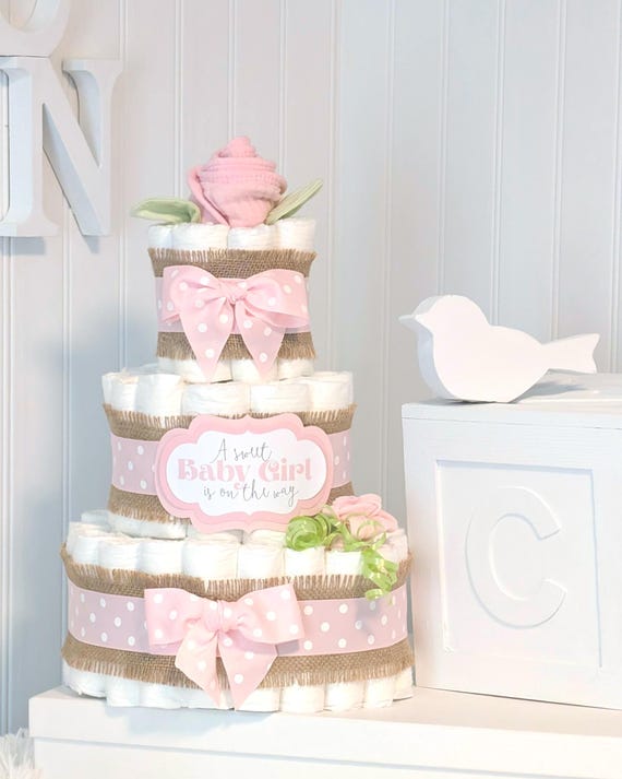 Pretty Pink Polka Dot Rose Diaper Cake