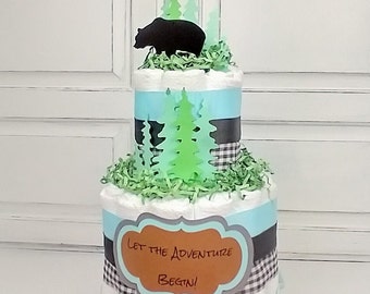 Diaper Cake for Boy | Baby Gift | Let the Adventure Begin Baby Shower Decoration