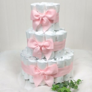 Baby Gift | Pink Bow Diaper Cake | Expecting Mom Gift | Baby Shower Gift and Decor