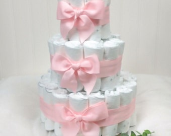 Diaper Cake | Baby Shower Gift | Diaper Cake with Ribbon | Plain Undecorated Diaper Cake | DIY Baby Shower Gift | Classic Diaper Cake