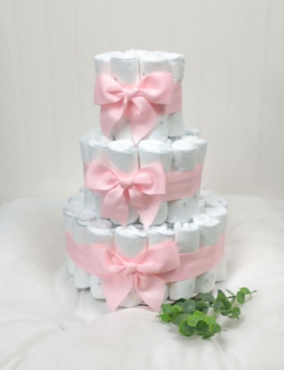 Classic Baby Diaper Cake with Ribbon
