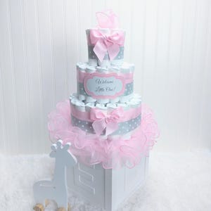 Elegant Pink Diaper Cake |  Personalized Baby Gift | Baby Shower Decoration