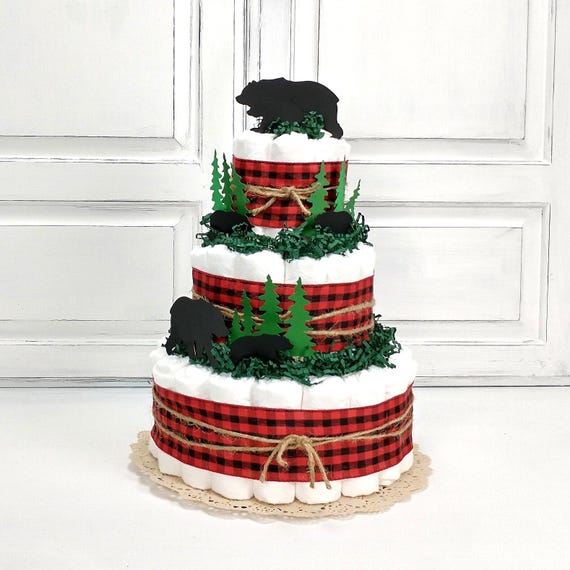 Let The Adventure Begin Baby Gift | Woodland Diaper Cake | Buffalo Plaid Baby Shower