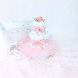 Pink Gingham Diaper Cake:  Girl Baby Gift - Baby Shower Decoration
